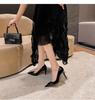 Nude high heels women's 2025 new design sense niche French V buckle tip temperament skirt does not wear feet