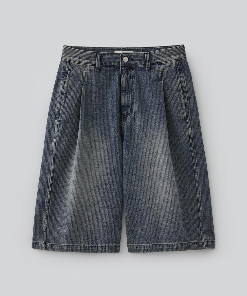 Pabeulega Drizzle Stripe Denim Bermuda Pants (Indigo Blue)