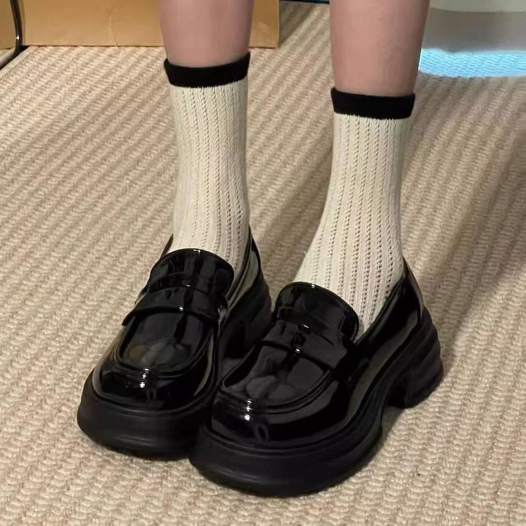 Autumn black platform new British style jk small leather shoes soft sole single shoes