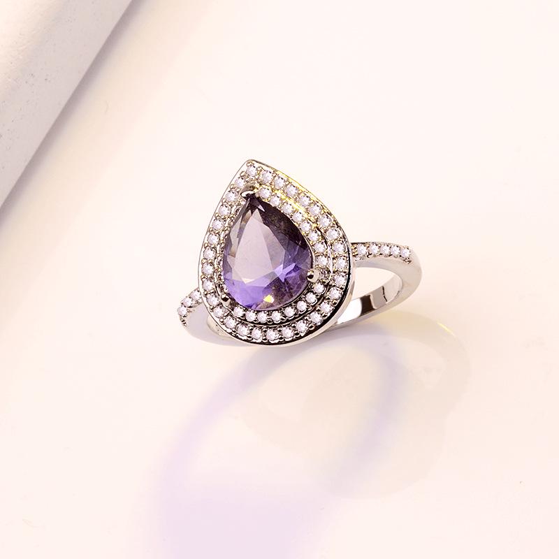 Sea Blue Topaz Drop Pear Ring, Multi-Colored Gemstone Ring Full Of Diamonds