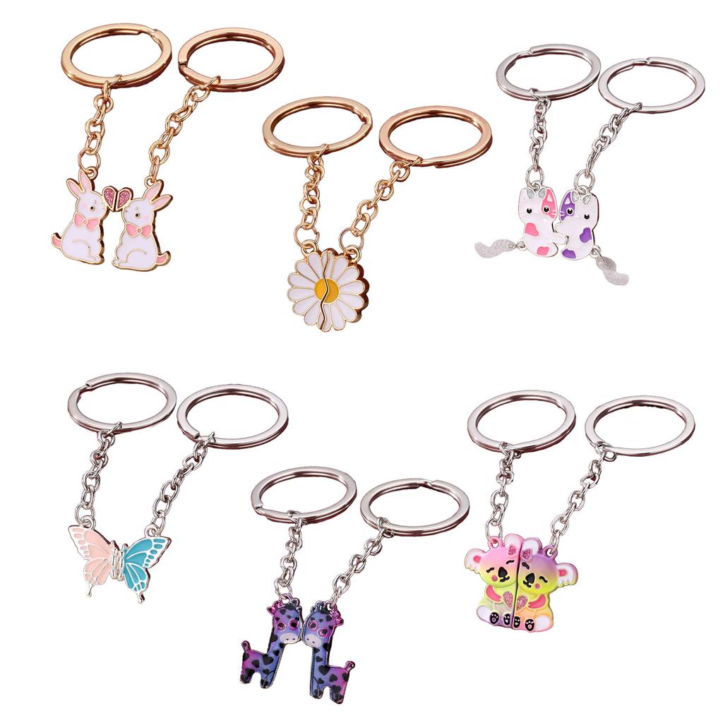 2 Pieces Cute Animal Keychain Set Magnetic Keychains Alloy Material Fashion Bag Pendant Trendy Bag Charm for Kids Girls