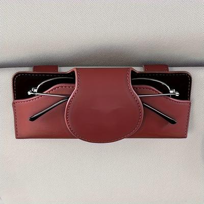 1Pc PU Leather Car Visor Glasses Holder with Magnetic Closure, Tight Adsorption, Vehicle Sun Visor Organizer Accessory
