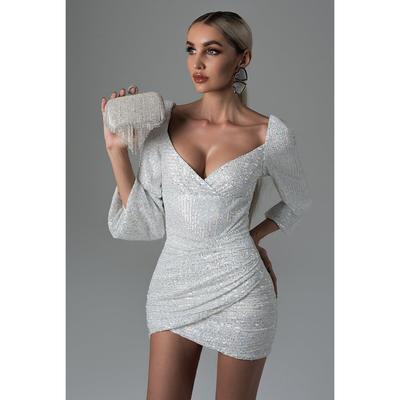 Vestido mini sexy con escote en V y brillo irregular para mujer