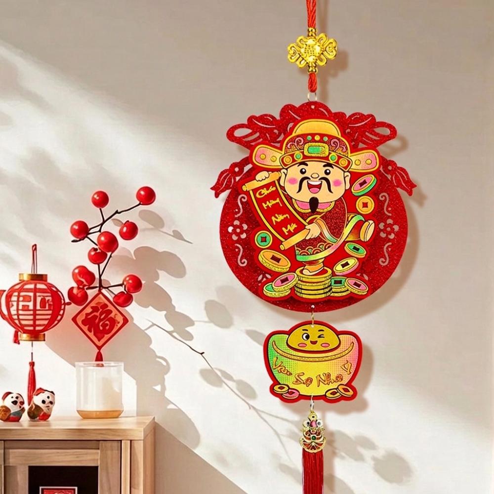 Traditional 2027 New Year Fu Ornament Fortune Bag God of Wealth Tassel Charm  Office Decoration