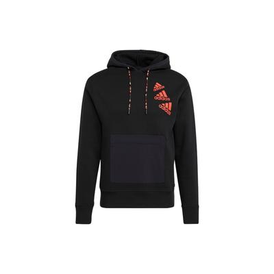 adidas Logo Print Long Sleeve Hoodie Unisex Tops Black HL9376