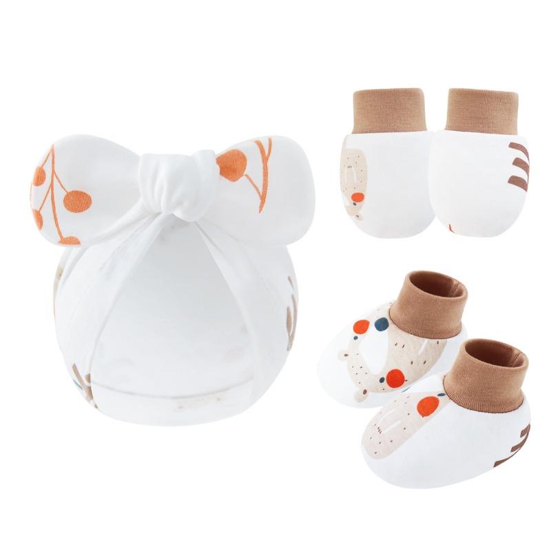 Newborn Baby Bow Hat Baby Anti Scratch Gloves Foot Covers Cotton Baita Cartoon Rabbit Ear Covers