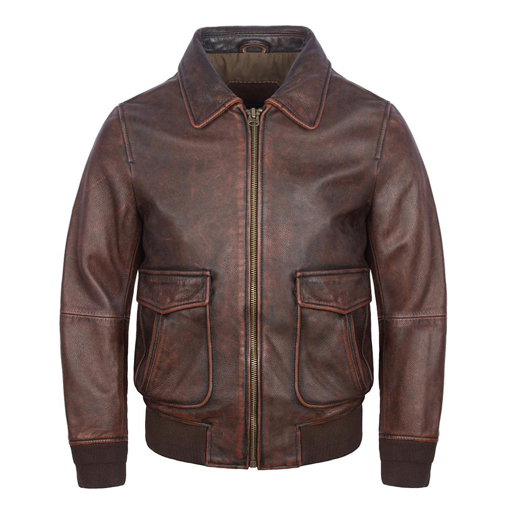Vintage Red Brown Men Genuine Leather Jacket Real Cow Coat Man Military Pilot Jackets Air Force Flight Suit Spring Autumn
