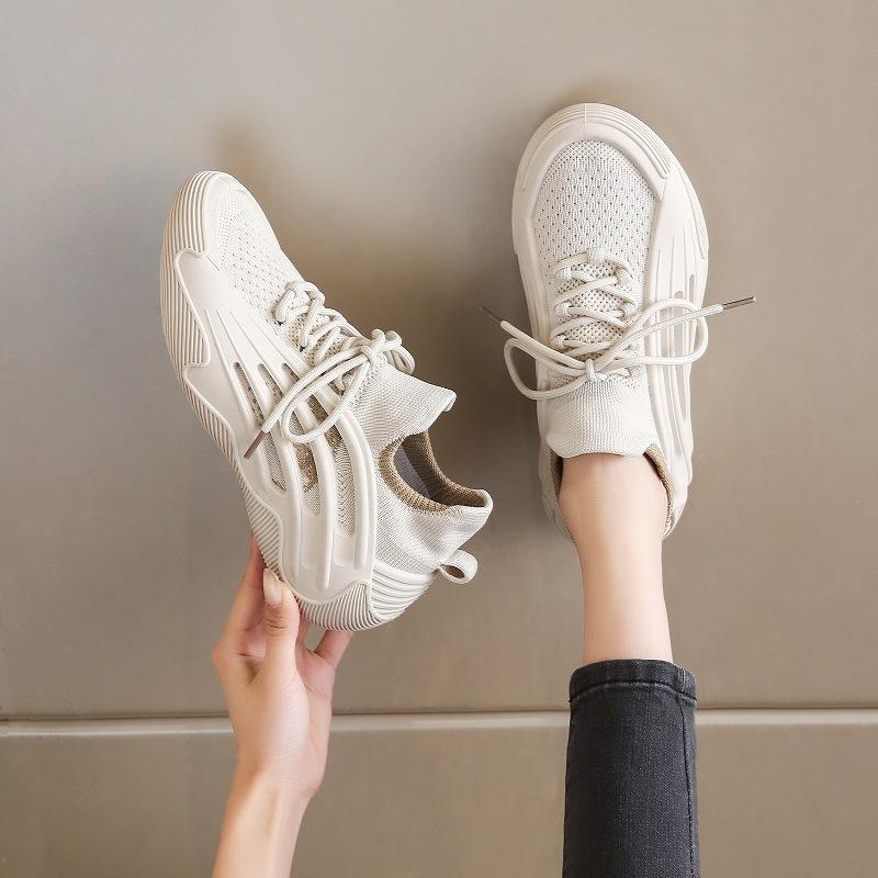 Flying Knitting Sports Shoes Socks Shoes Women's Summer Breathable Light Standing for a Long Time Not Tired Feet Soft Sole Coconut Casual Shoes