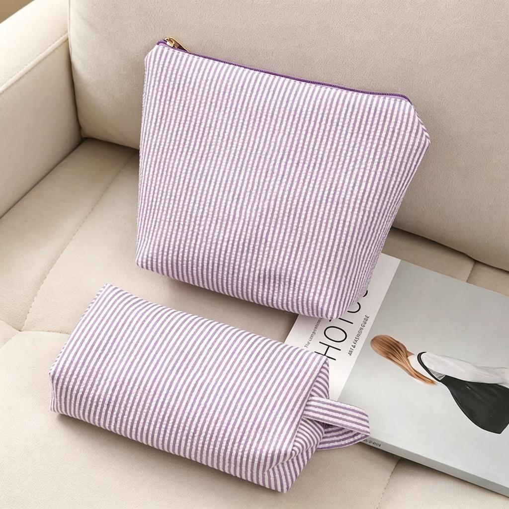 2 Pieces Makeup Bag Stripe Cosmetic Bag Capacity Mix Travel Toiletry Bag Organizer Cute Makeup Brushes Aesthetic Accessories