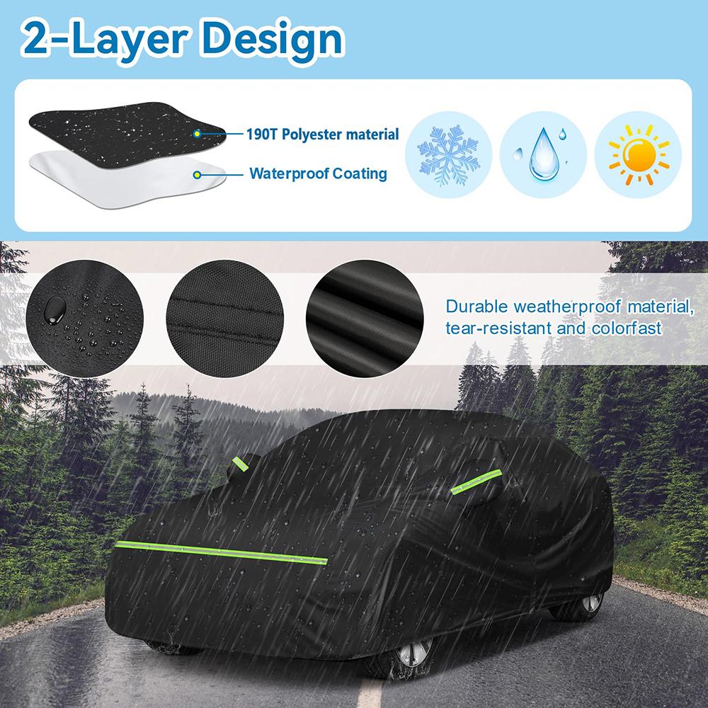 Strapazierfähige wasserdichte Autoabdeckung, ultimativer PEVA-Schutz vor Regen, Schnee, UV-Strahlung, Wind und Staub mit Reflexstreifen
