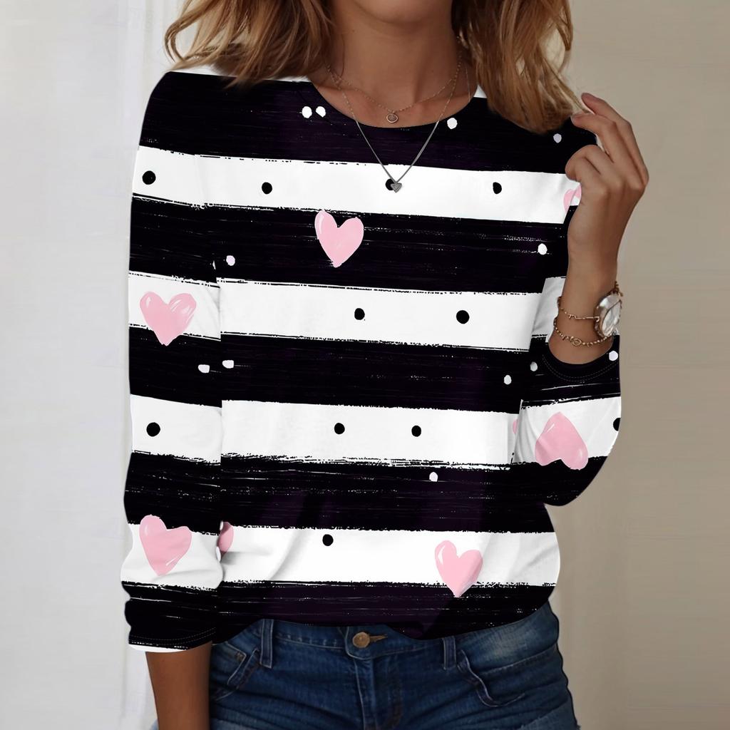 Women's Casual Long-sleeved Valentine's Day Printed Round Neck Top