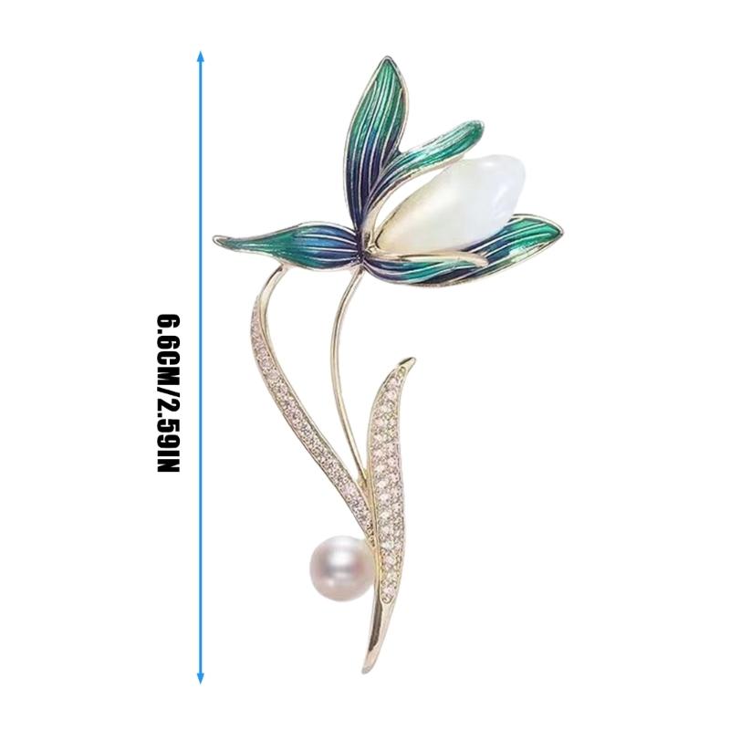 Elegant Magnolia Flower Brooch Sophisticated Pin Pearls Alloy Texture Clothing Jewelry Suitable for Women Present