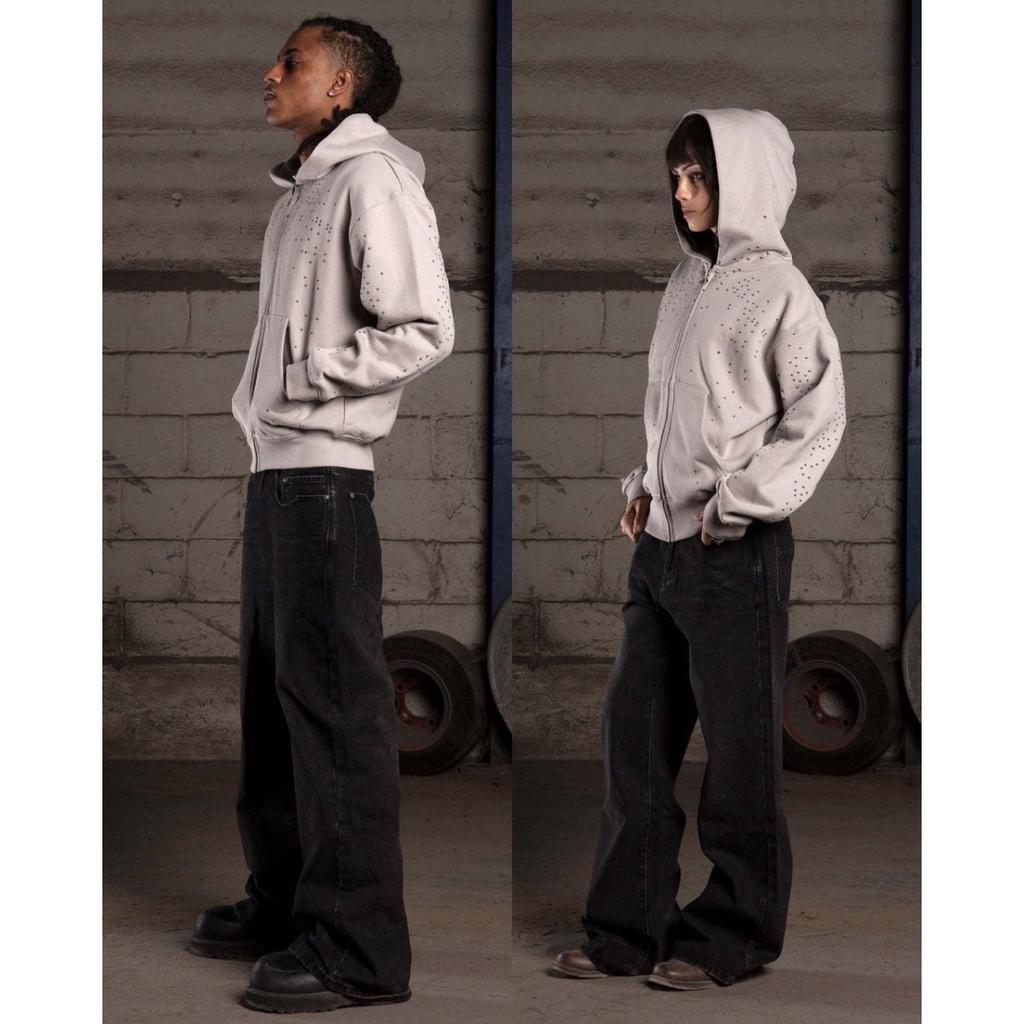 BeatStreet Chic Unisex Starry Sky Rhinestone Hoodie Women Modern Padded Shoulder Zipper Long Sleeve Jacket Street Casual Lady Sweatshirt