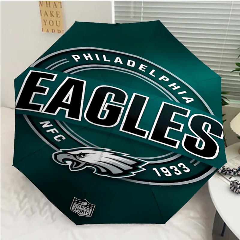 Philadelphia Eagles LOGO Print Automatic Umbrella, 8 Rib Iron Frame, Plastic Handle, Suitable for Outdoor Travel &Daily , Ideal Gift
