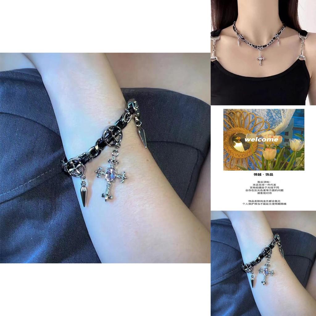 Fashionable Cross Geometric Shape Rhinestone Choker Necklace And Bracelet For Women