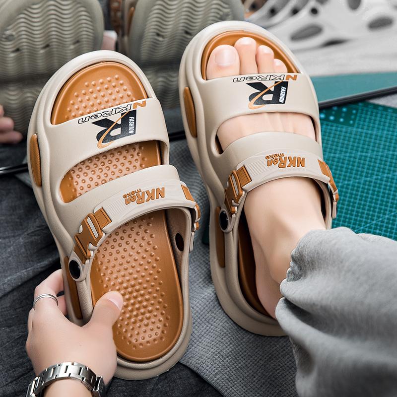 Fashion EVA Men Sandals Printed Height Increasing Thick Bottom Slippers Comfortable Breathable Outdoor Slippers