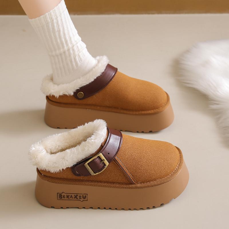 

Ботильоны женские на меховой платформе, замшевые короткие плюшевые туфли на плоской подошве, хлопковая обувь, тренд 2025 года, теплые зимние тапочки, уютные домашние женские туфли Zapatos 40