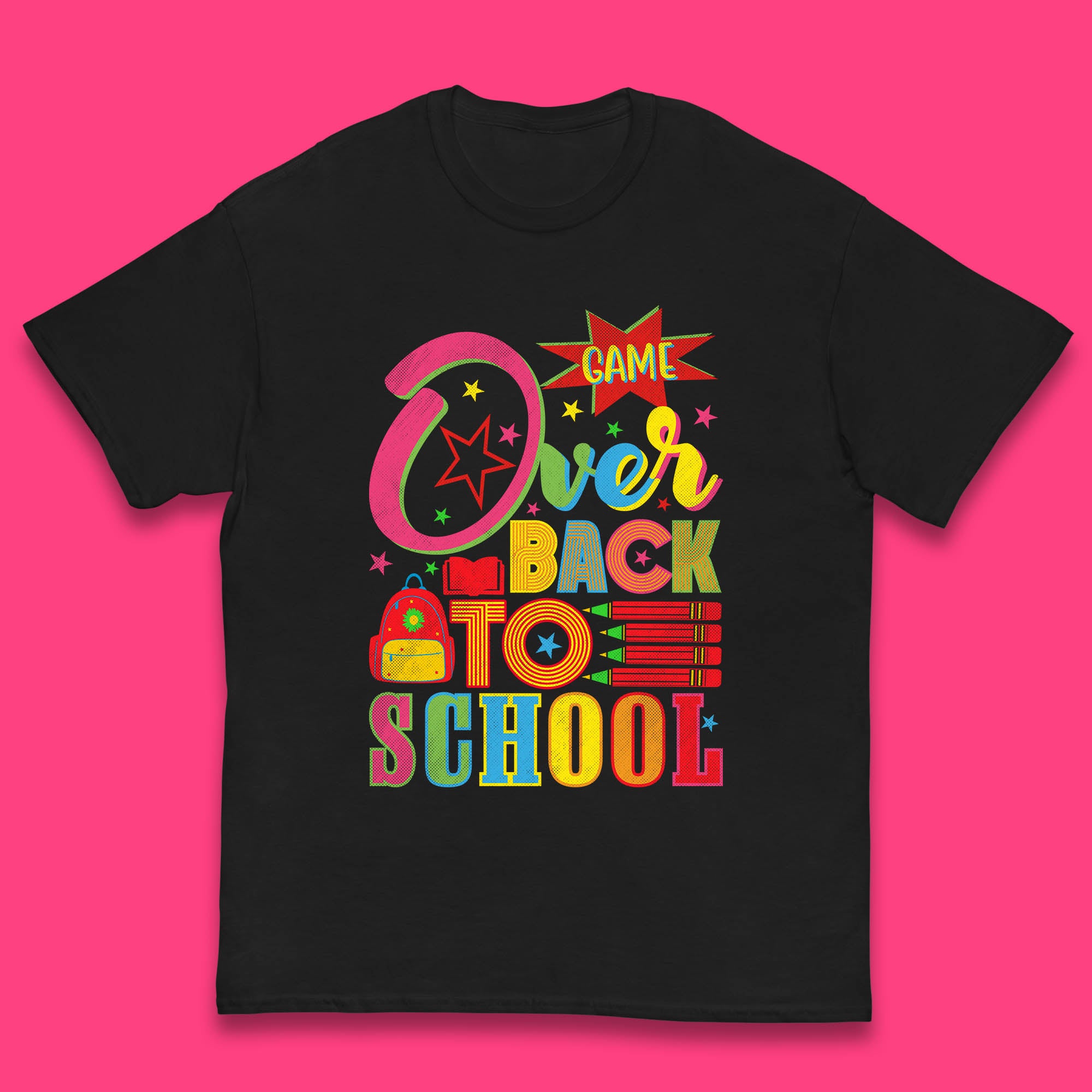 

Game Over Back To School Gaming Lover Colorful School Costume Welcome Back to Learning Experience Kids T Shirt 150