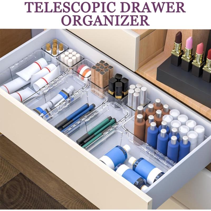 Expandable Drawer Storage Organizers Compartments Sturdy Waterproof ABS Plastic Tray For Utensils Accessories
