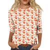 Women's Casual Christmas Printed Three-Quarter Sleeve Neck T-Shirt Tee Top