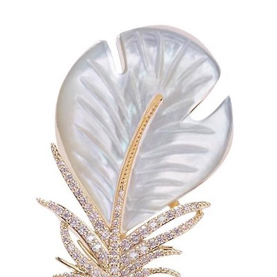 Damen Brosche Federform Anstecknadel mit Strasssteinen Faux Perlen Dekor Anzug Revers Pullover Kleid Mantel Abzeichen Hochzeiten Partys Tägliche Kleidung