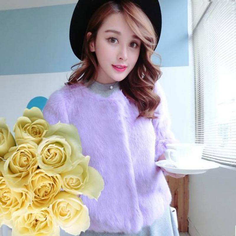 

Plush jacket women s short winter new top imitation Rex rabbit hair imitation fur slim long sleeve white 2XL 120-67.5 kg фиолетовый