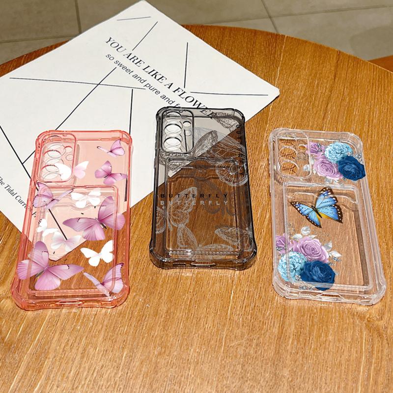 Butterfly Print Case For Samsung S26 S25 S24 Ultra S23 S22 S21 FE A54 A15 A35 A55 A16 A26 A36 A56 A17 A37 A57 5G Clear Card Slot Back Cover