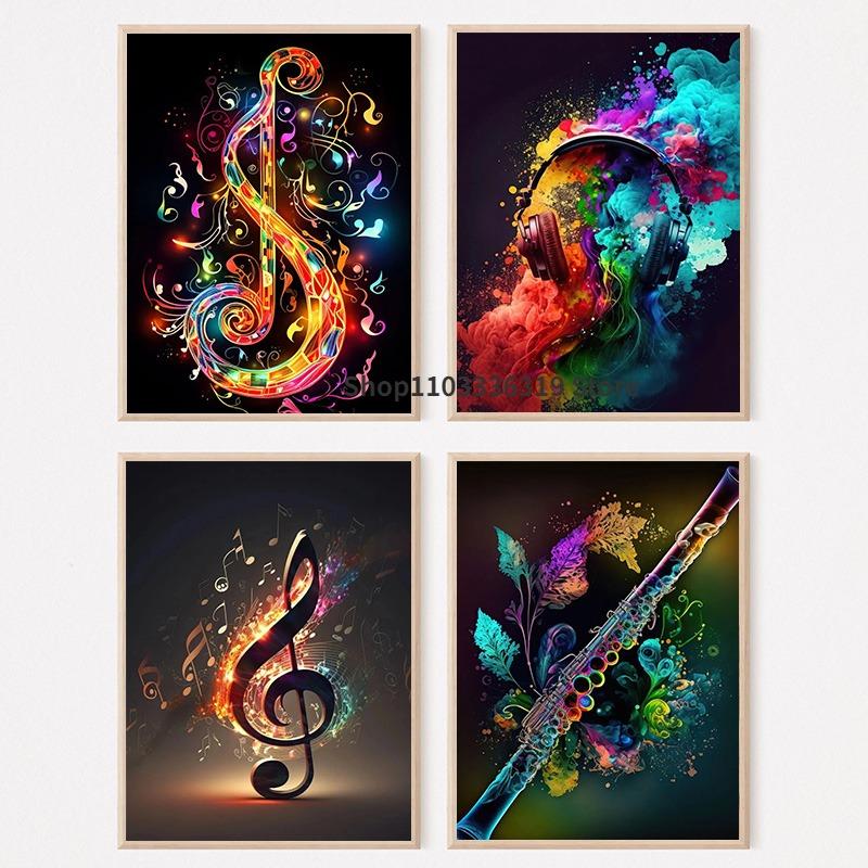 Vintage Musical Notes and Headphones Instruments Art Poster Canvas Painting Wall Print Picture for Music Studio Home Decor
