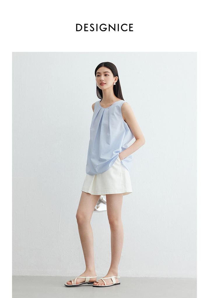 Minimalist Round Neck Shirt, Loose and Elegant Sleeveless Shirt