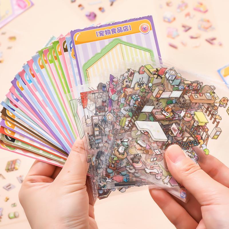DIY Mini Scenery Sticker Book Visual Stacking Stickers Stationery For Kids Creative Miniature Scene Material Birthday Gift