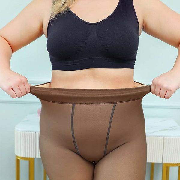 Fleece Lined Tights Women Leggings Thermal Pantyhose Fake Translucent Tights High Waisted Winter Warm Sheer Tight ( 80g No Fleece)