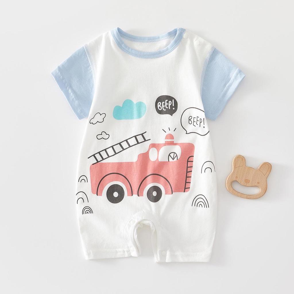 Unisex Newborn Pure Cotton Short-Sleeve Romper - Boneless One-Piece Crawling Outfit for Babies
