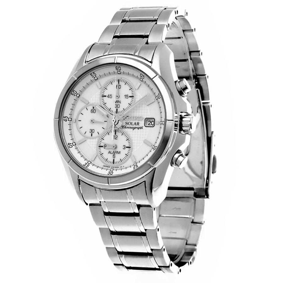Men's Solar Chronograph Watch - White Dial Stainless Steel Sport Watch SSC003J1