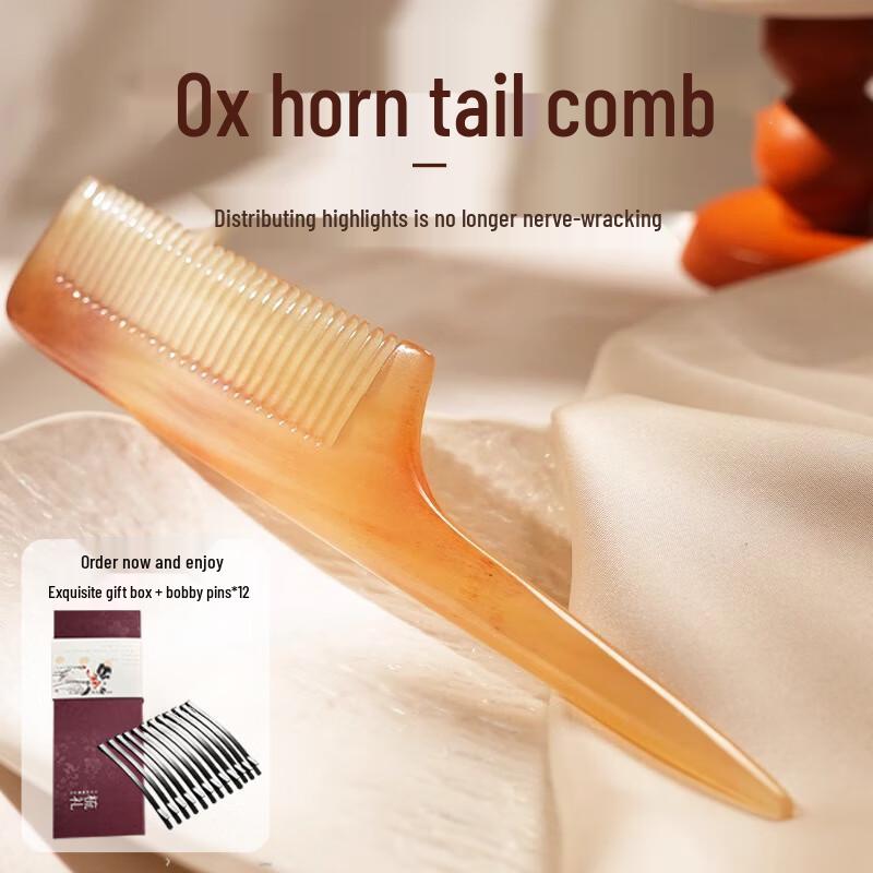 Natural Ox Horn Rattail Comb