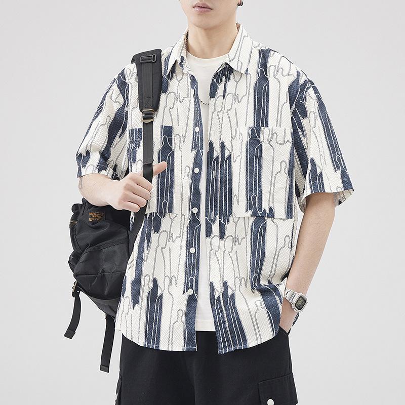 New Japanese Retro Hawaiian Style Short-sleeved Shirt for Men In Summer Loose