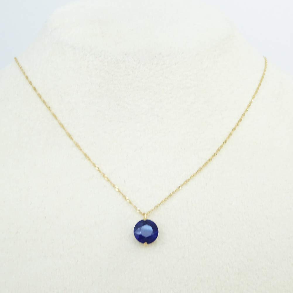 and My Jewelry 18K Natural Sapphire Necklace Solitaire Round Super Special [Your Box] Pendant, 1.0 Carat, Cut, Price! [September Birthstone] [Gift
