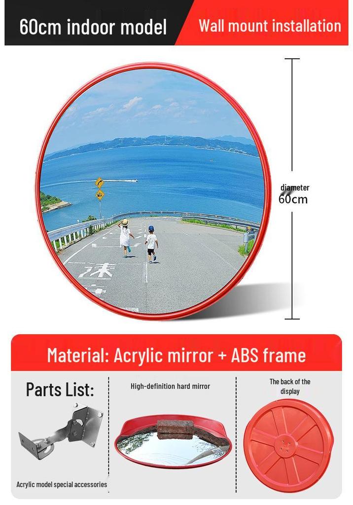 Wide-Angle Convex Mirror for Indoor/Outdoor Corner Parking Lot Use