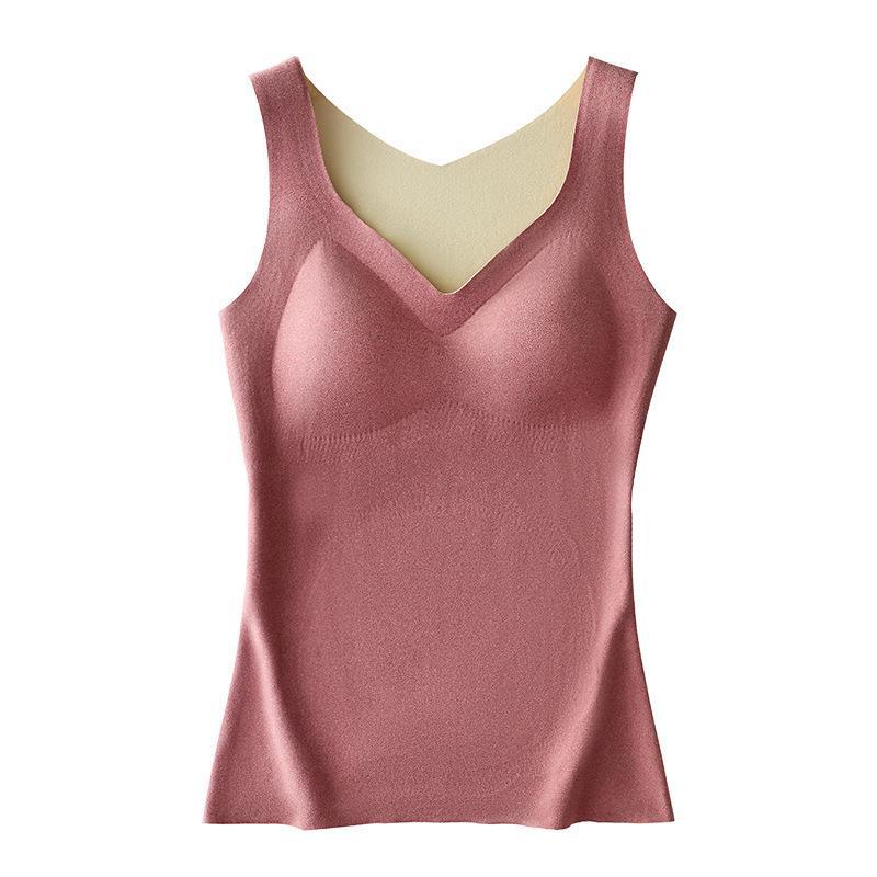 

Осенне-зимний бесшовный бархатный теплый жилет для женщин, универсальный приталенный и утолщенный топ с подушкой для груди, термобелье 3XL розовый