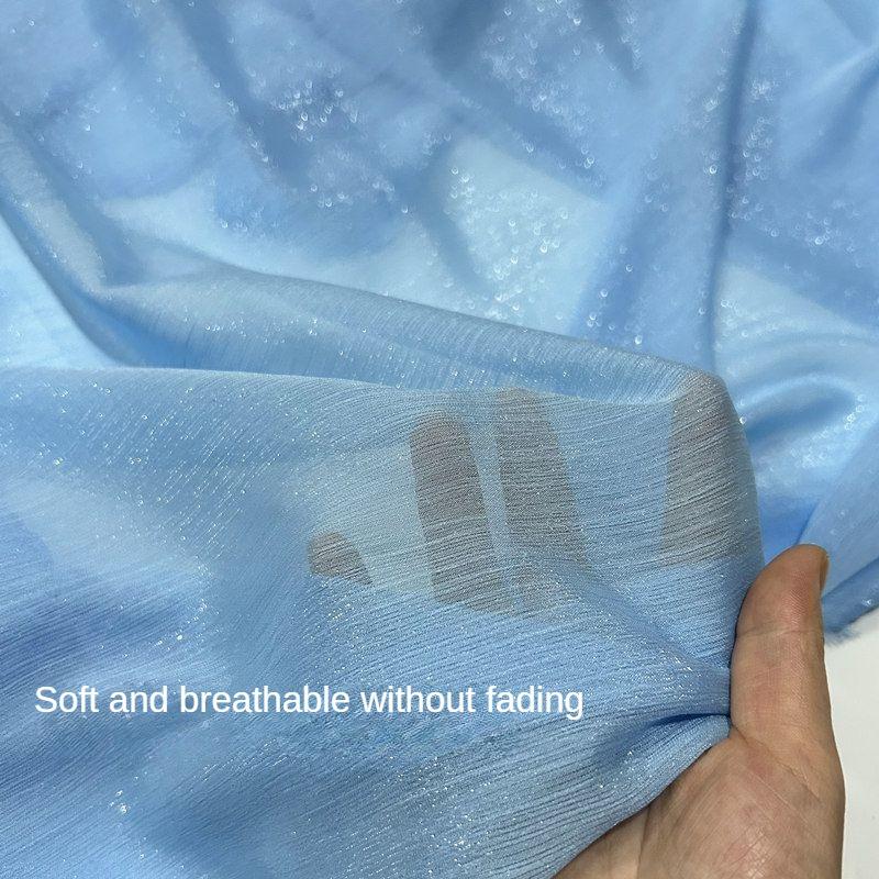 Shiny Silver Wire Crinkle Chiffon Fabric Plain By The Meter for Clothes Hanfu Dress Shirt Diy Sewing Cloth Soft Breathable Black