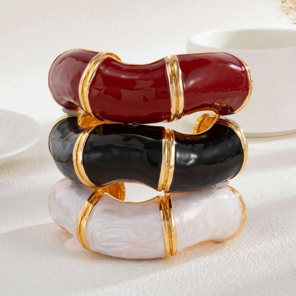 PuRui Creative Open Cuff Wave Enamel Dripping Oil Bracelet Women Vintage Luxury Banquet Bangle Geometric Couple Zircon Gift