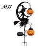 Illuminated Halloween Path Lights Solar Powered Witch Pumpkin Ground Stake Light, Metal Broom Moon Heavy Duty Iron Signs Statue Outdoor Yard Sculpture