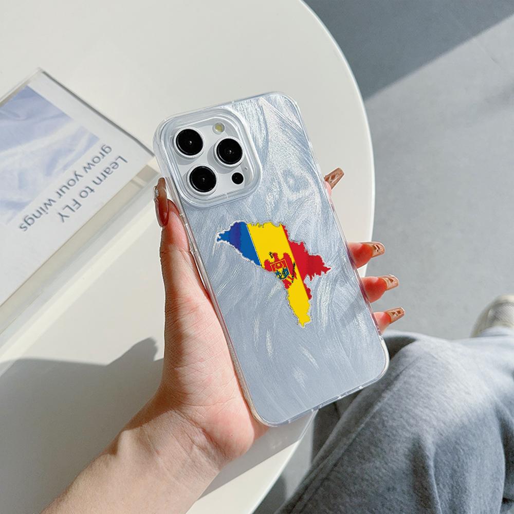 

Чехол N91 с прозрачной рамкой и флагом Молдовы для Samsung S25 Ultra A55 iPhone 16 15 Pro Max Xiaomi Redmi Note 13 с текстурой перьев из шифона и серебряным покрытием Samsung S24 Ultra 5G