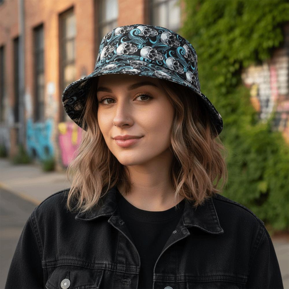Trendy Skull Graffiti Print Bucket Hat Foldable Breathable Unisex Sun Hat Lightweight Uv Protection Casual Hat Daily Streetwear