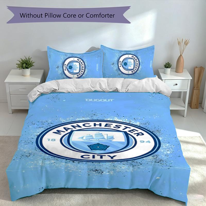 3pcs Manchester City Football Club Duvet Cover Set, Includes 1 Duvet Cover and 2 Pillowcases,Skin-Friendly&Comfortable Fabric,Suitable Bedding Sets