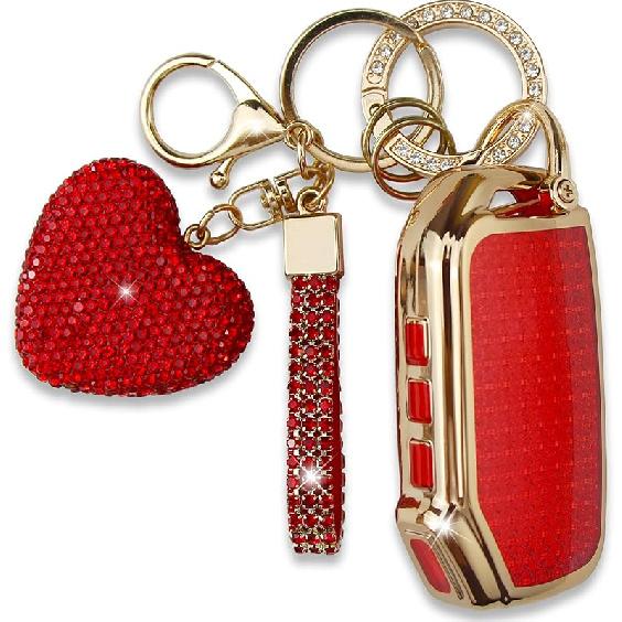 Key Fob Cover with Heart Keychain, Car Key Shell Compatible with Kia - Soul - Forte - Telluride K5 - Seltos NIRO Sportage Sorento Protector (Silver)