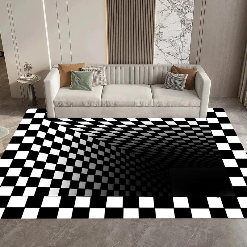 Visual 3D Black and White Grid Illusion Vortex Trap Mat Rug for Bedroom Sofa Living Room Decoration carpet