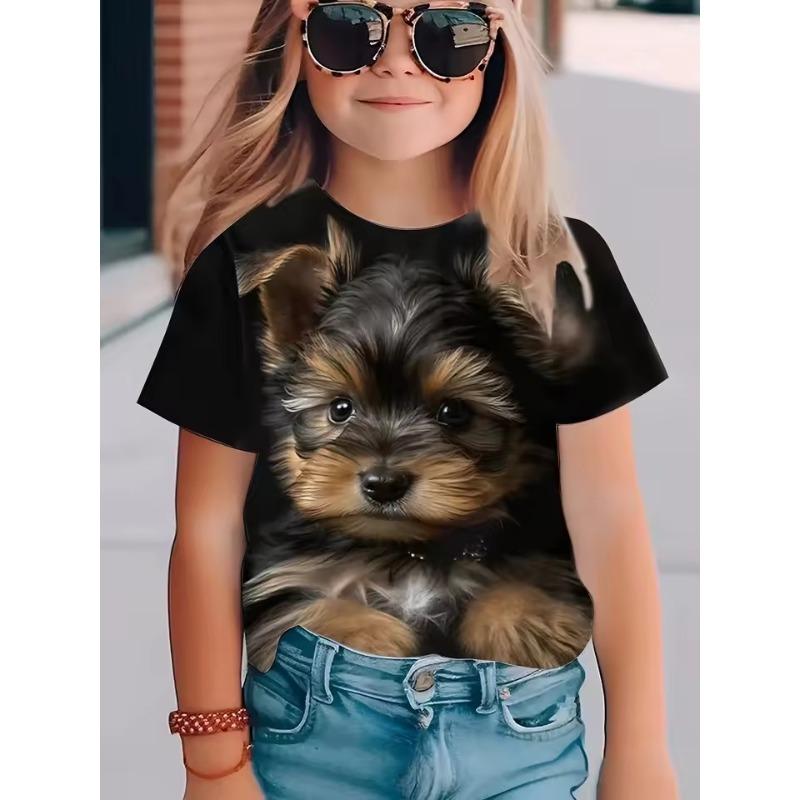 Children's Clothing Girl T-Shirt Short Sleeve Child T-Shirt Cute Animals Print Casual Round Neck Girl Tops Kids Summer Clothes