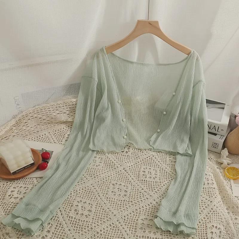 

Жіночий легкий сонцезахисний кардиган Mint Mambo з тонкою шаллю та спідницею на підтяжках. L [Recommended 105-130 jin] м ята зелений колір