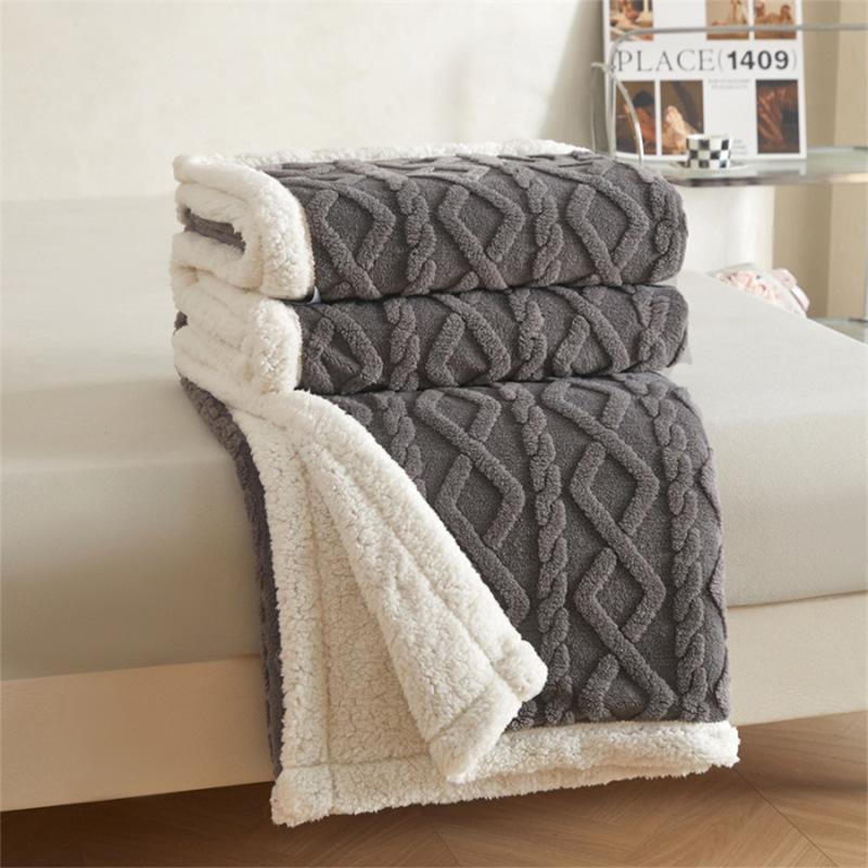 

Double Layer Fleece Blanket Autumn Winter Thick Warm Office Nap Throw Blankets for Sofa Bed Single Double Soft Plush Comforter 70*100cm темно-сірий