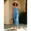 Elegant French Vacation Style Pleated Waist Slip Dress For Women